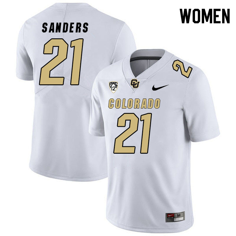 Women #21 Shilo Sanders Colorado Buffaloes College Football Jerseys Stitched Sale-White